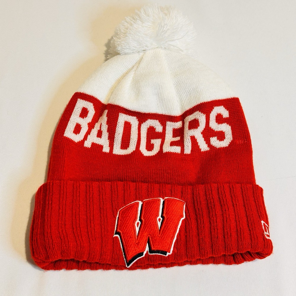 Wisconsin Badgers Knit Pom Beanie Lined New Era - Picture 1 of 8